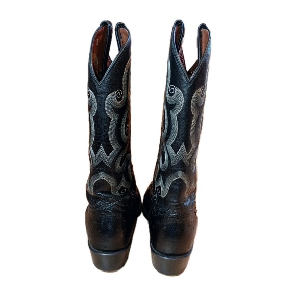 Tony Lama Ostrich Western Boots Mens 8.5D Round Toe Black Leather Classic Cowboy - Picture 4 of 16